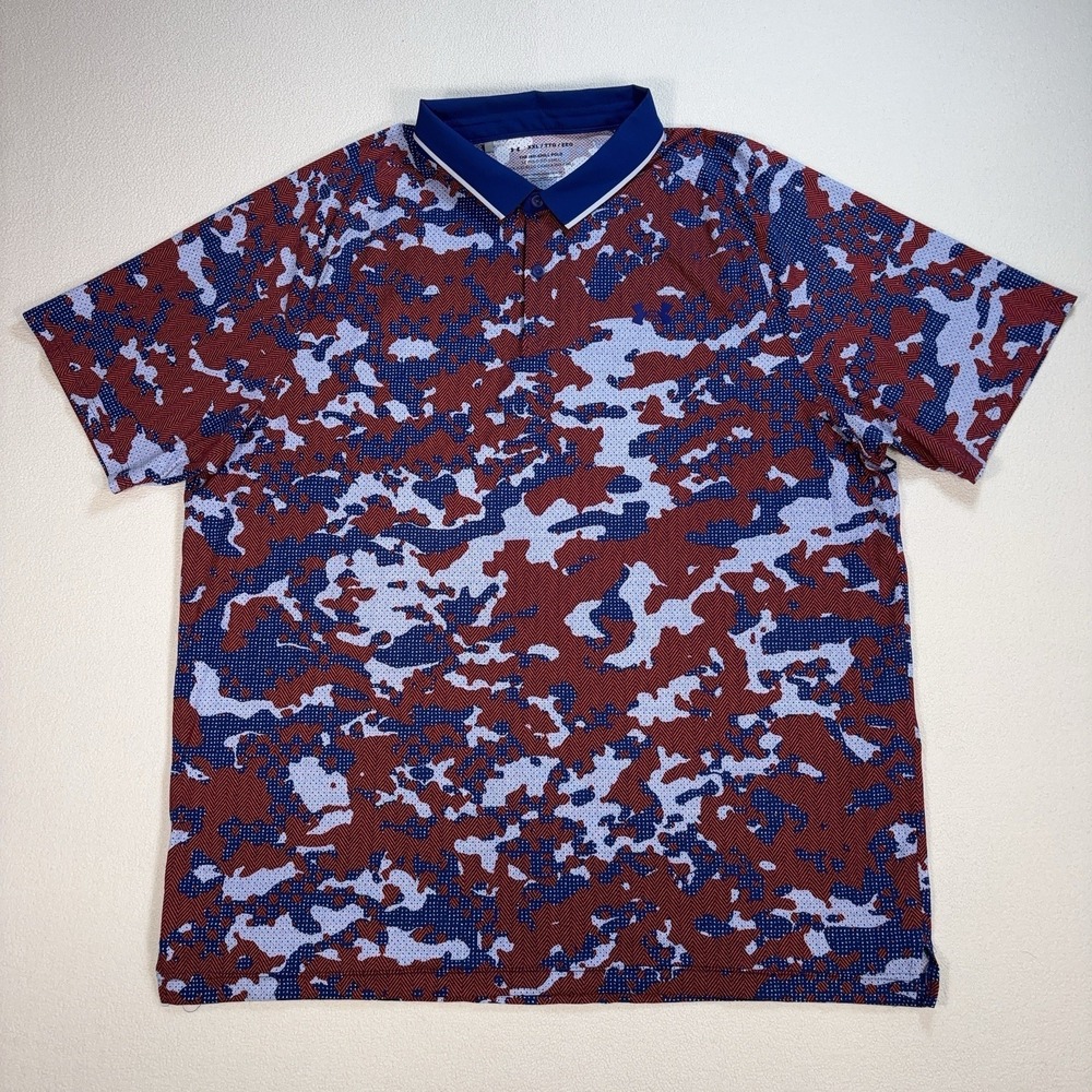 Under Armour ISO-Chill Golf Polo Men 2XL Blue Red Charged Camo Loose Performance